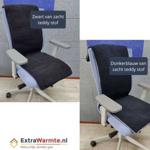 donkerblauw en zwarte warmtedeken en bureaustoel verwarmer