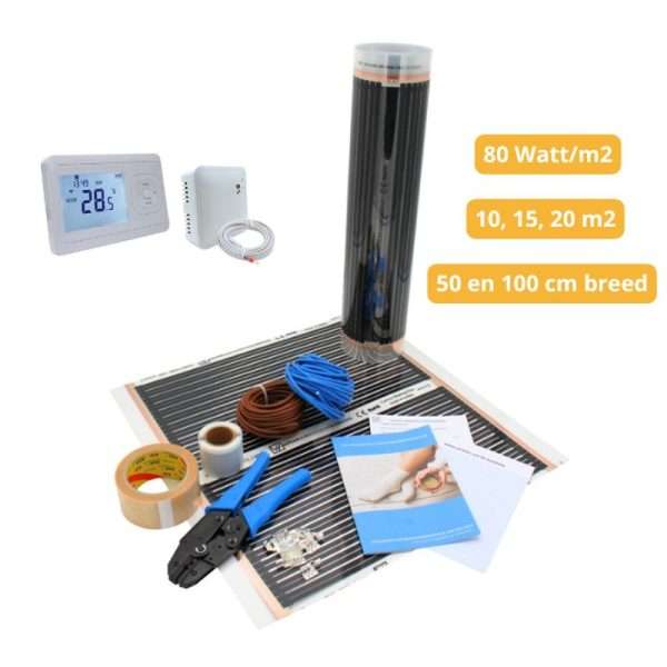 infrarood vloerverwarming 80 Watt per m2 met thermostaat