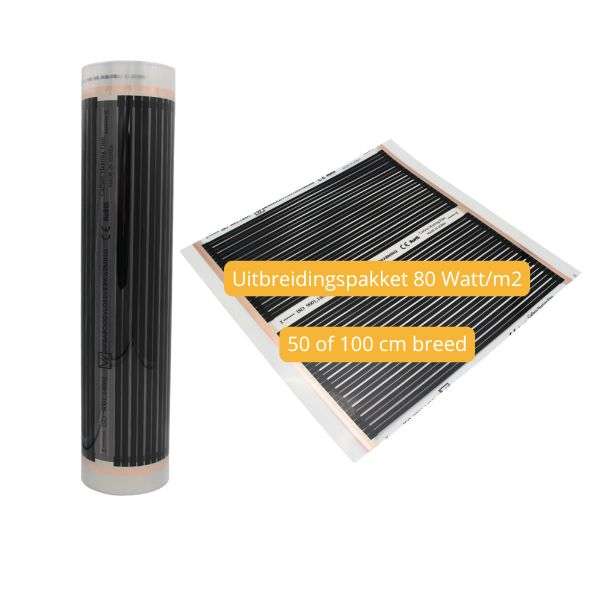 uitbreiding infrarood folie 80 watt per m2 - 50 of 100 cm breed