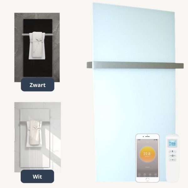 700 Watt infrarood handdoekdroger voor badkamer - glas wit of zwart png