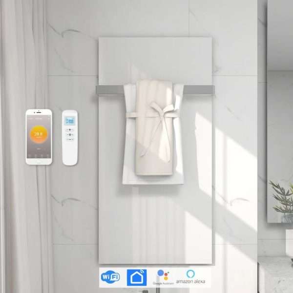 700 Watt infrarood handdoekdroger voor badkamer met wifi - wit glas