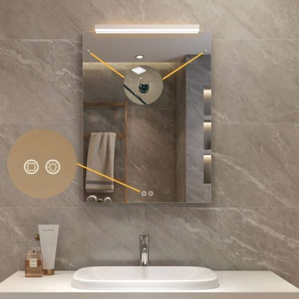 Infraroodspiegel met LED balk en soft touch control en veilig ophangconstructie