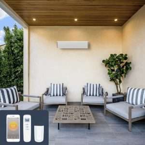 witte infraroodheater met wifi in de half open veranda
